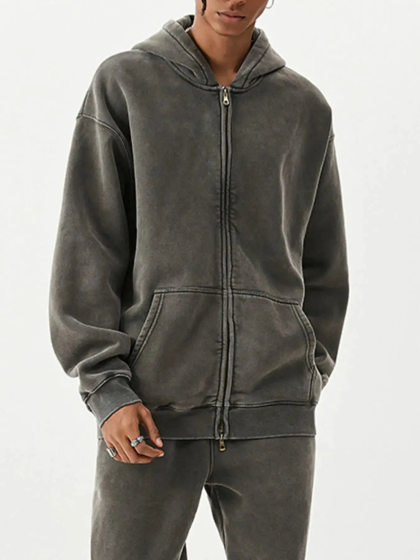 Men's Oversized Zip-Up Hoodie by Trendsi