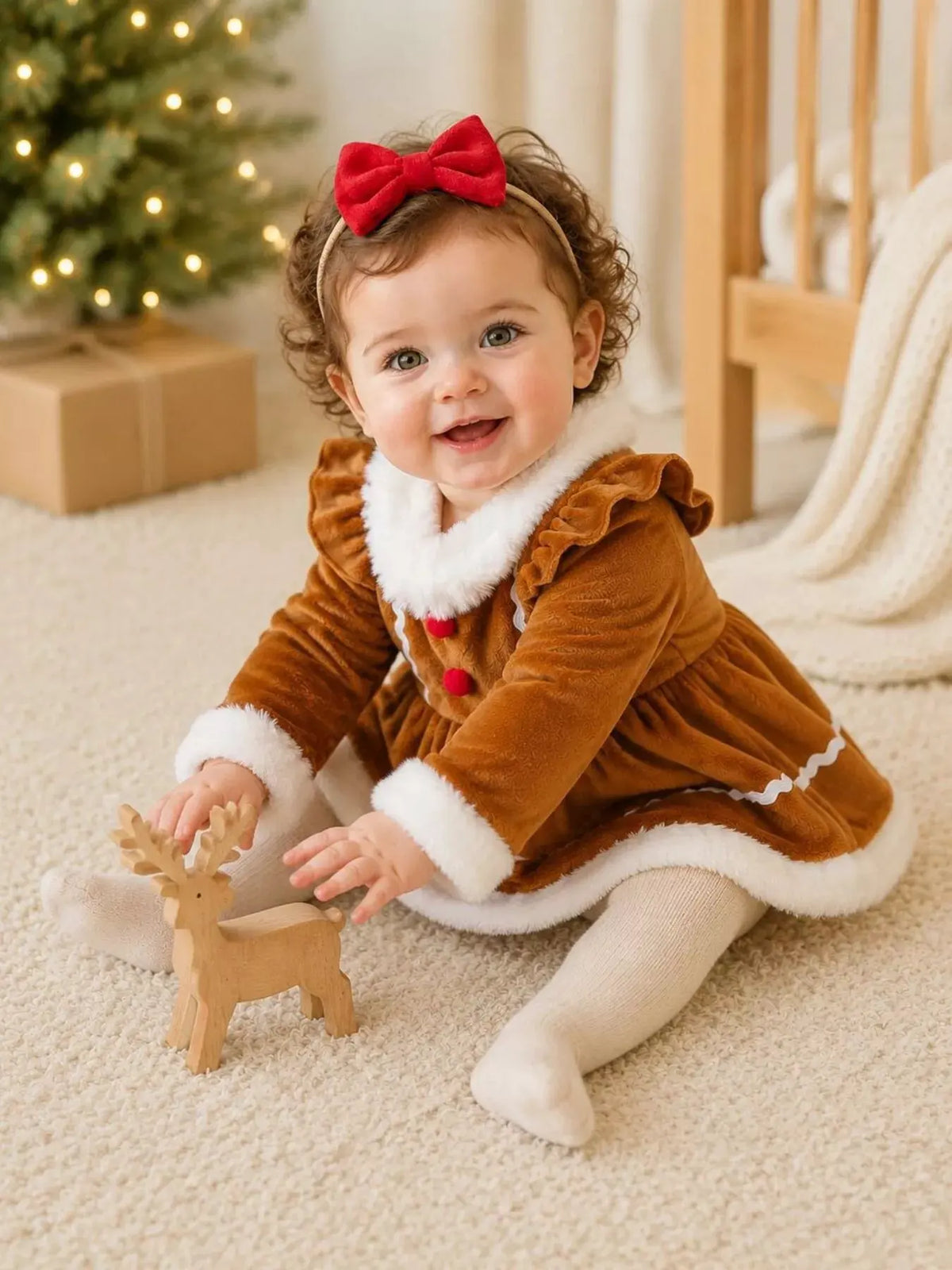 Children's Christmas Bodysuit Dress and Headband Set by Trendsi