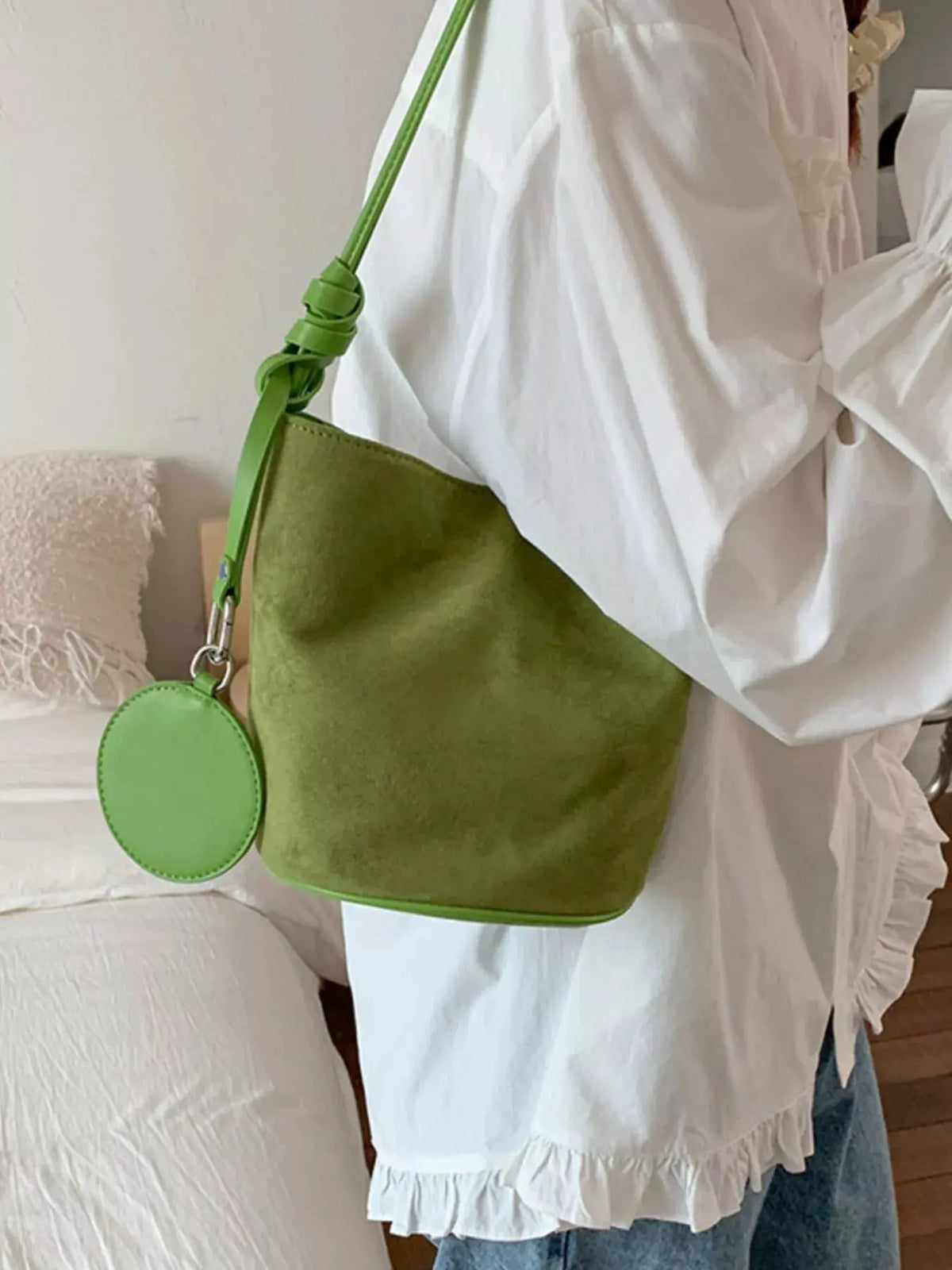 Suede Solid Color Bucket Bag by Partner Label
