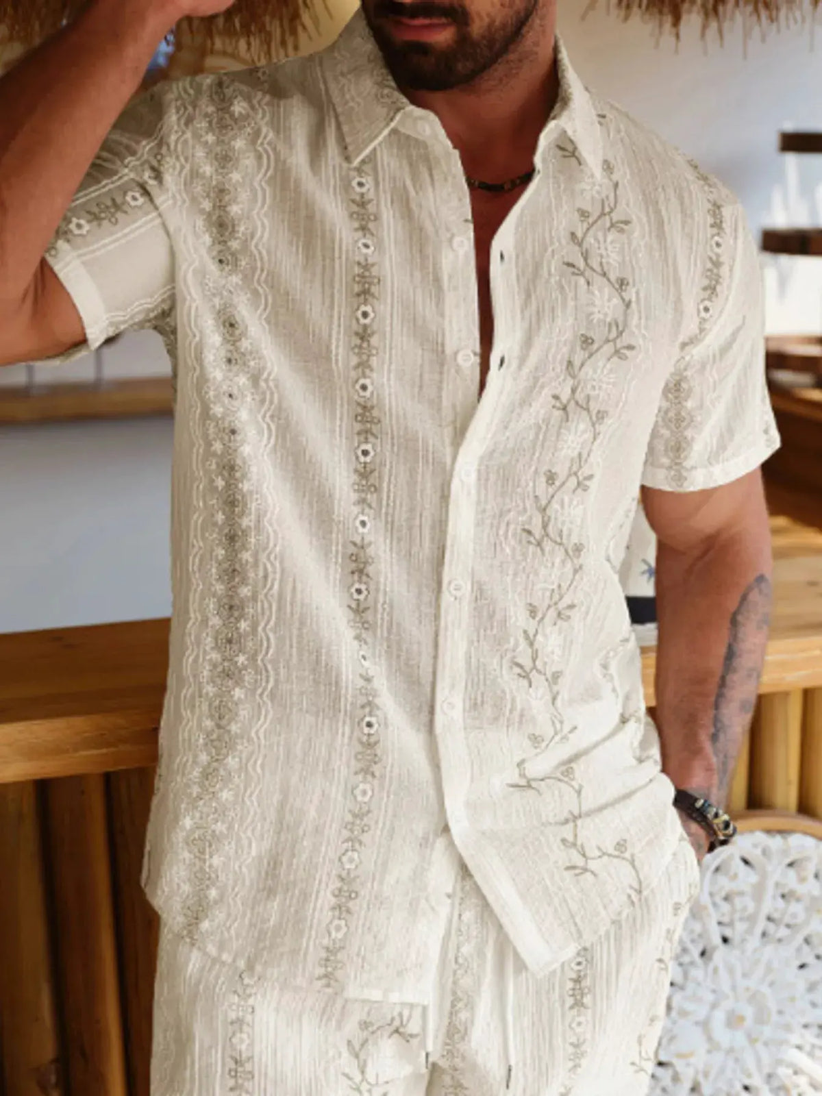 Men's Flower Short Sleeve Shirt and Shorts Set by Trendsi