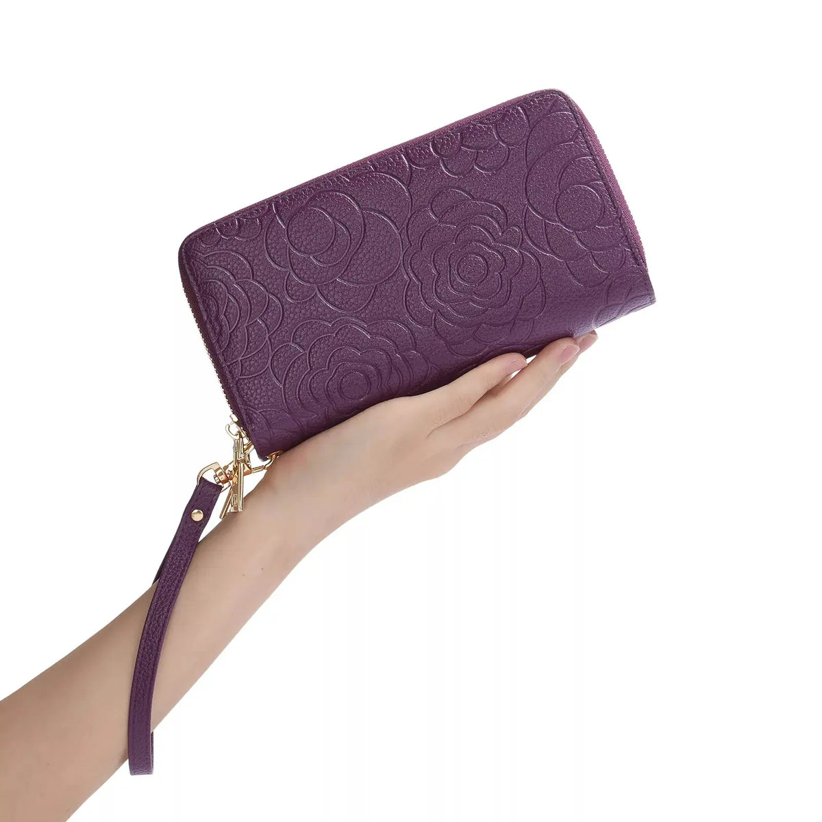 Embossed Floral Pattern Double Zipper Wallet by Partner Label