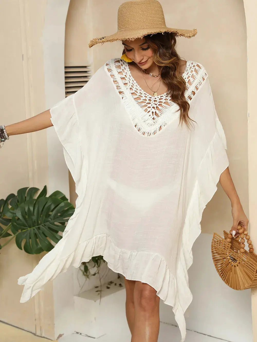 Cutout Ruffled Half Sleeve Cover-Up by Partner Labels