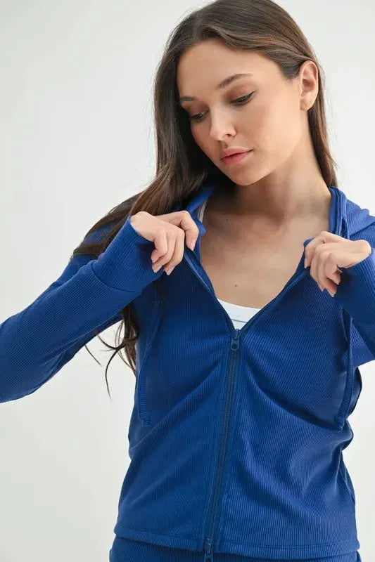 MONO B Ribbed Long Sleeve Hoodie by Partner Label