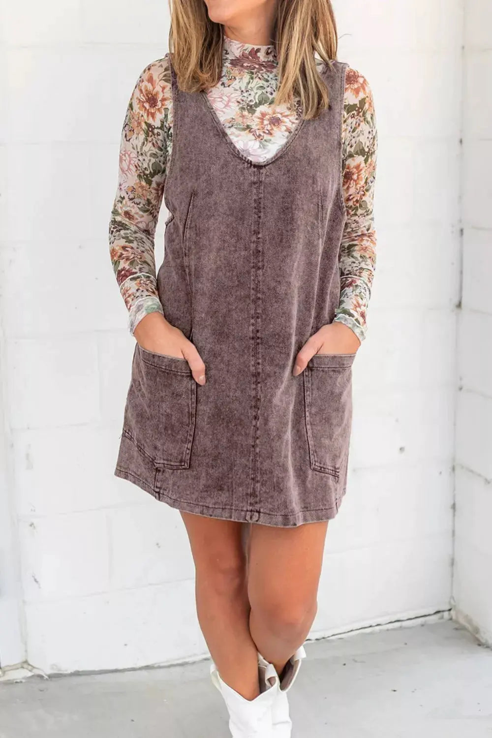 Vintage Wash Denim Overall Dress by Partner Label