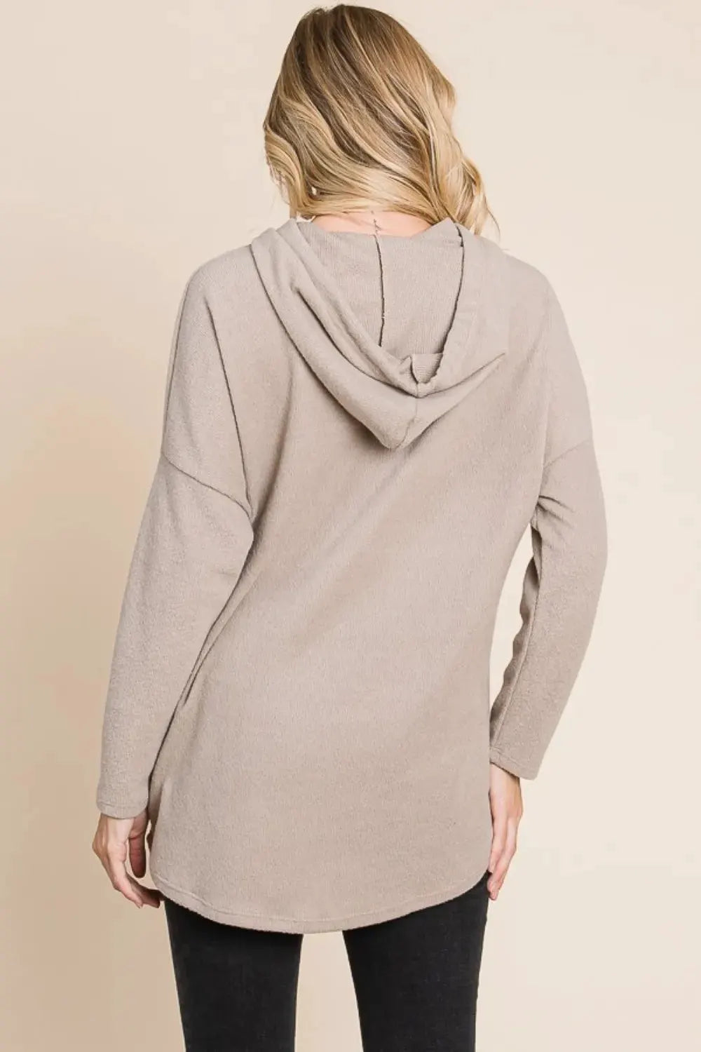 BOMBOM Contrast Drawstring Drop Shoulder Knit Hoodie by BOMBOM