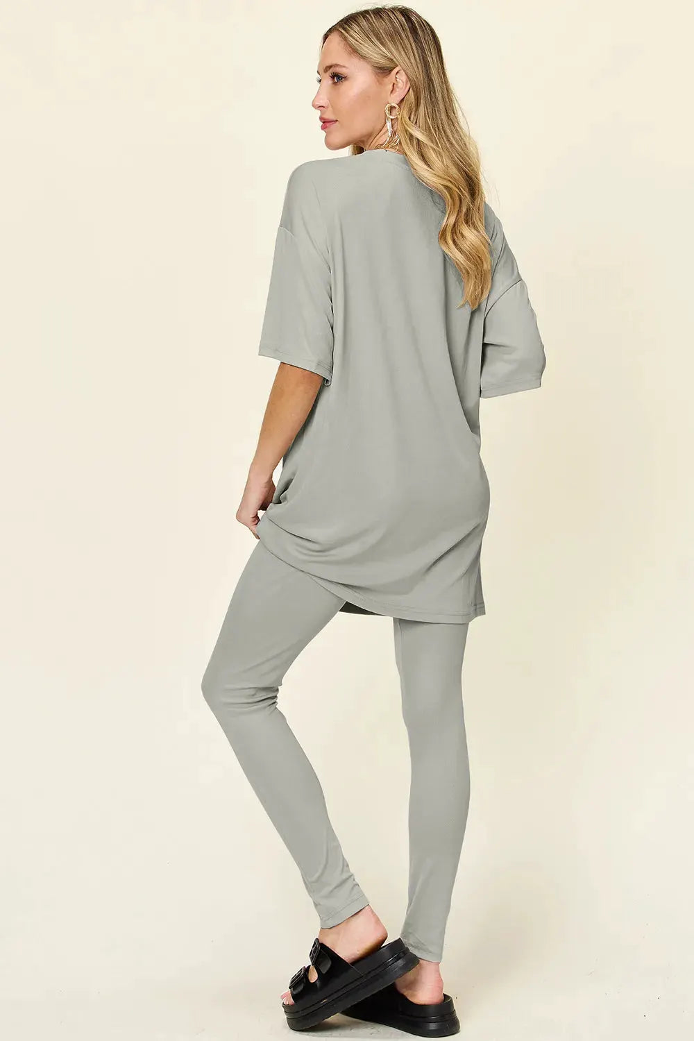 Double Take Full Size Round Neck Dropped Shoulder T-Shirt and Leggings Set by Double Take