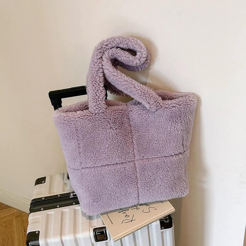 Women's Designer Luxury Plush Bag Winter Fashion Cute Tote Handbags Large Capacity Portable Single Shoulder Furry Bags by Maiden-Art