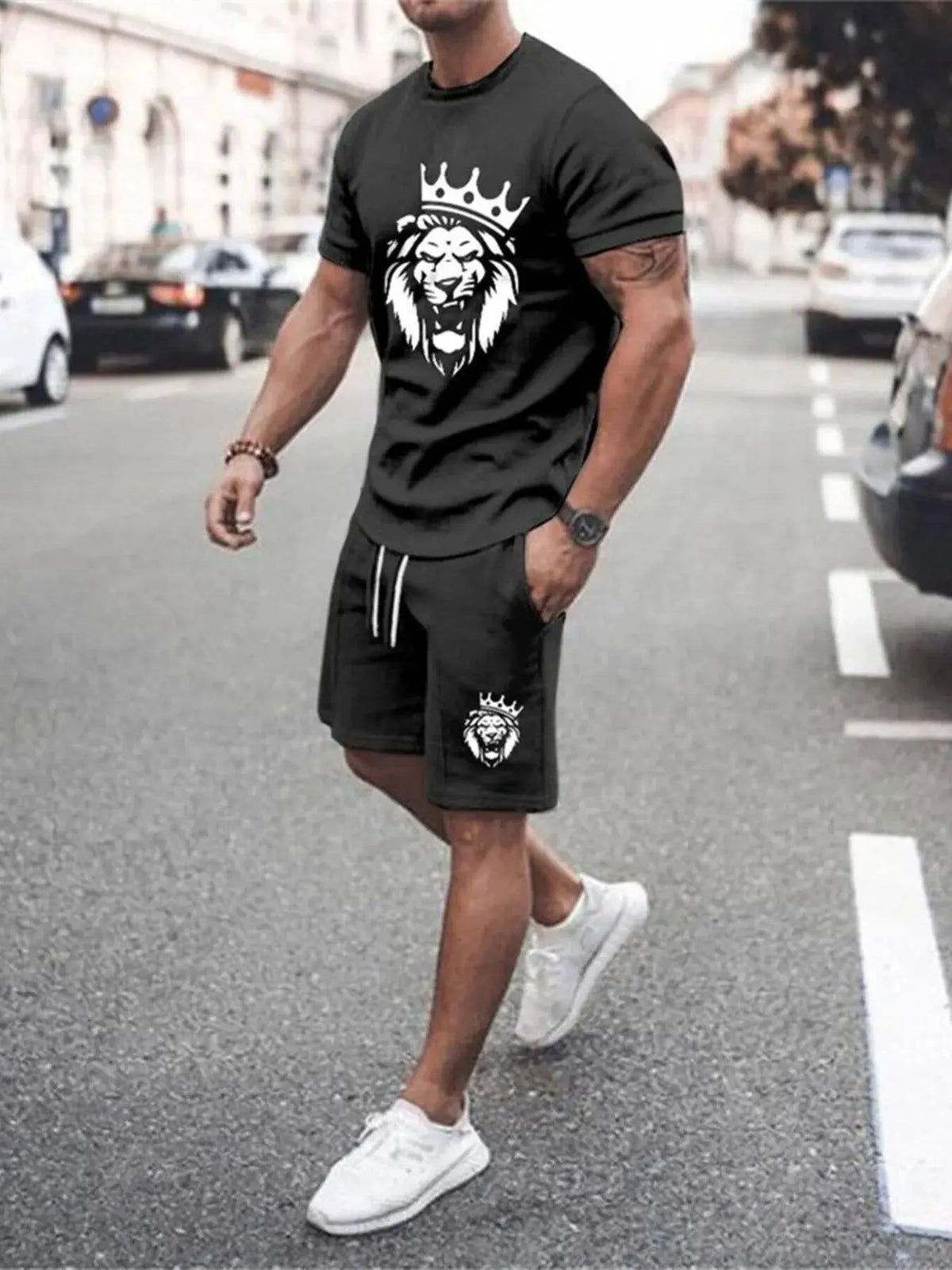 Men's Full Size Gradient Color Casual Tee and Shorts Plus Size Set by Trendsi