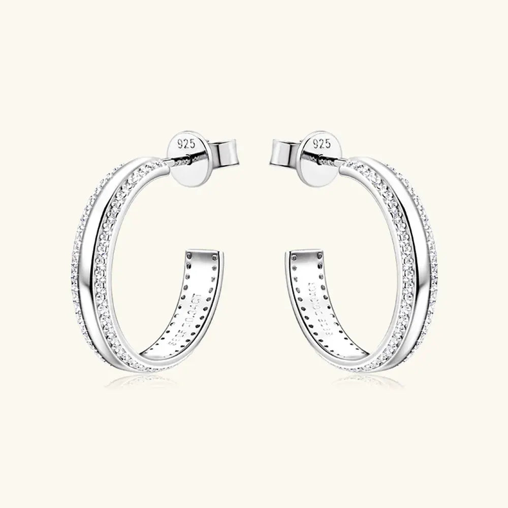 925 Sterling Silver Inlaid Moissanite C-Hoop Earrings by Partner Label