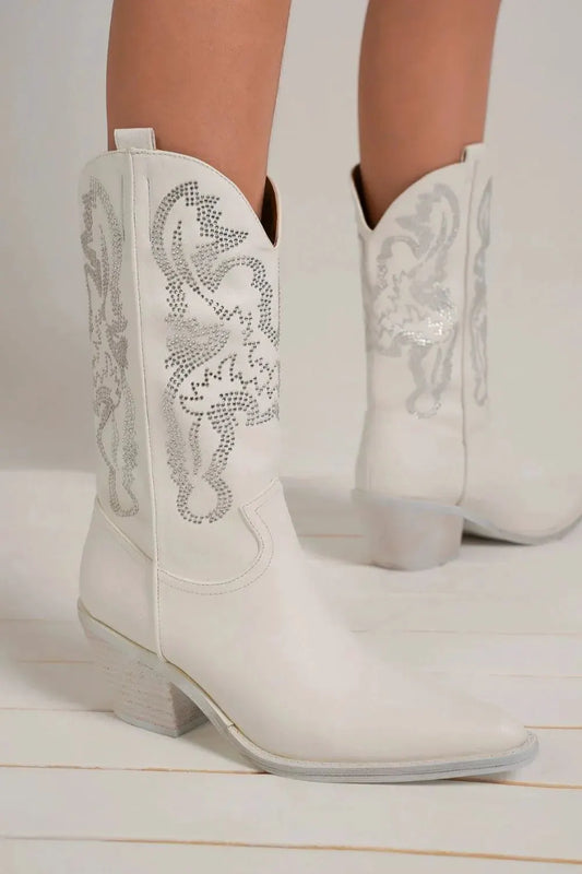 Beast Fashion Rhinestone Detail Point Toe Boots by Beast Fashion