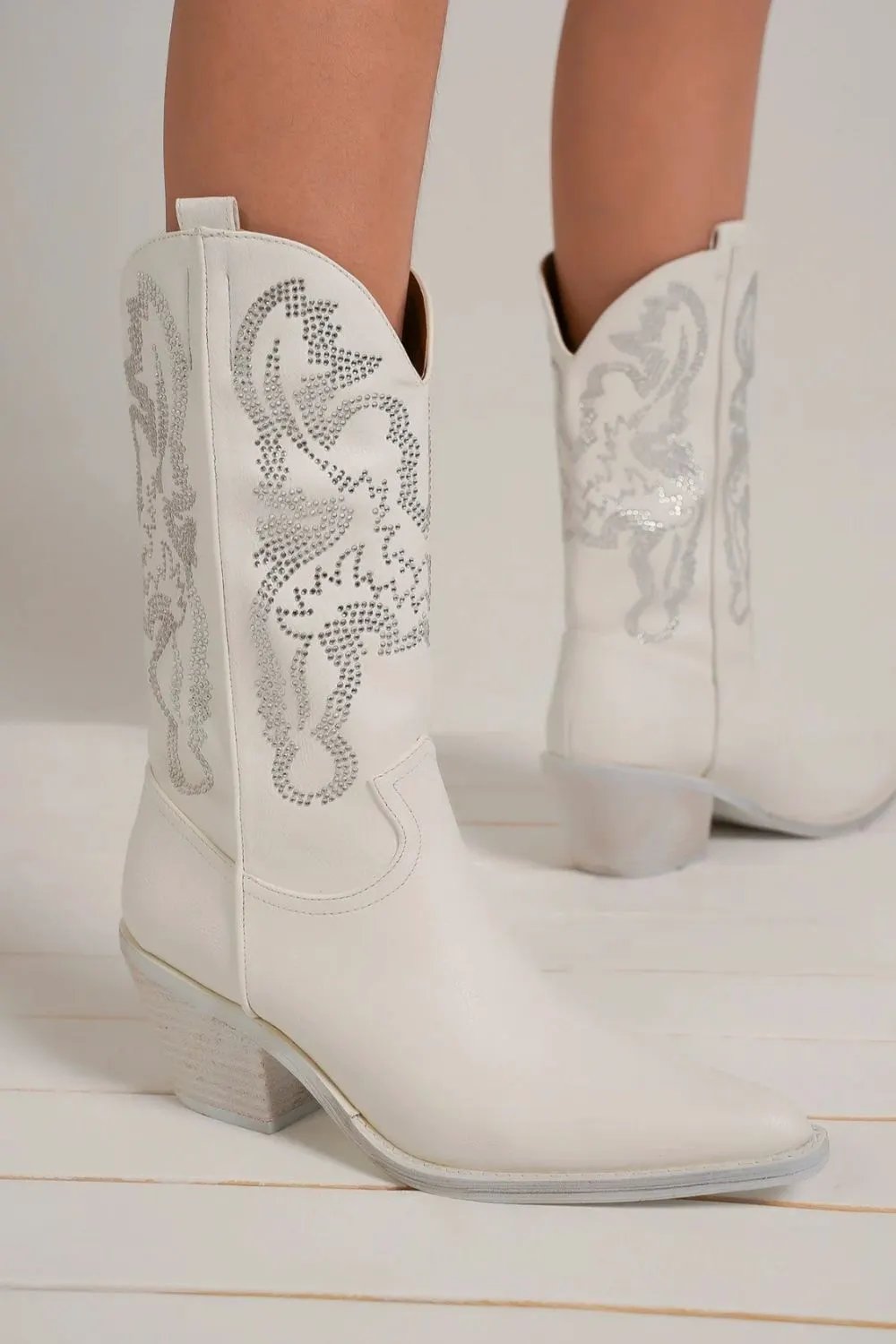 Beast Fashion Rhinestone Detail Point Toe Boots by Beast Fashion