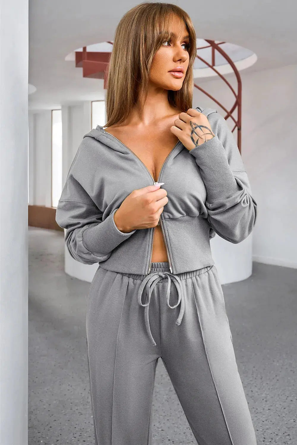 Dropped Shoulder Hoodie and Drawstring Pants Active Set by Partner Label