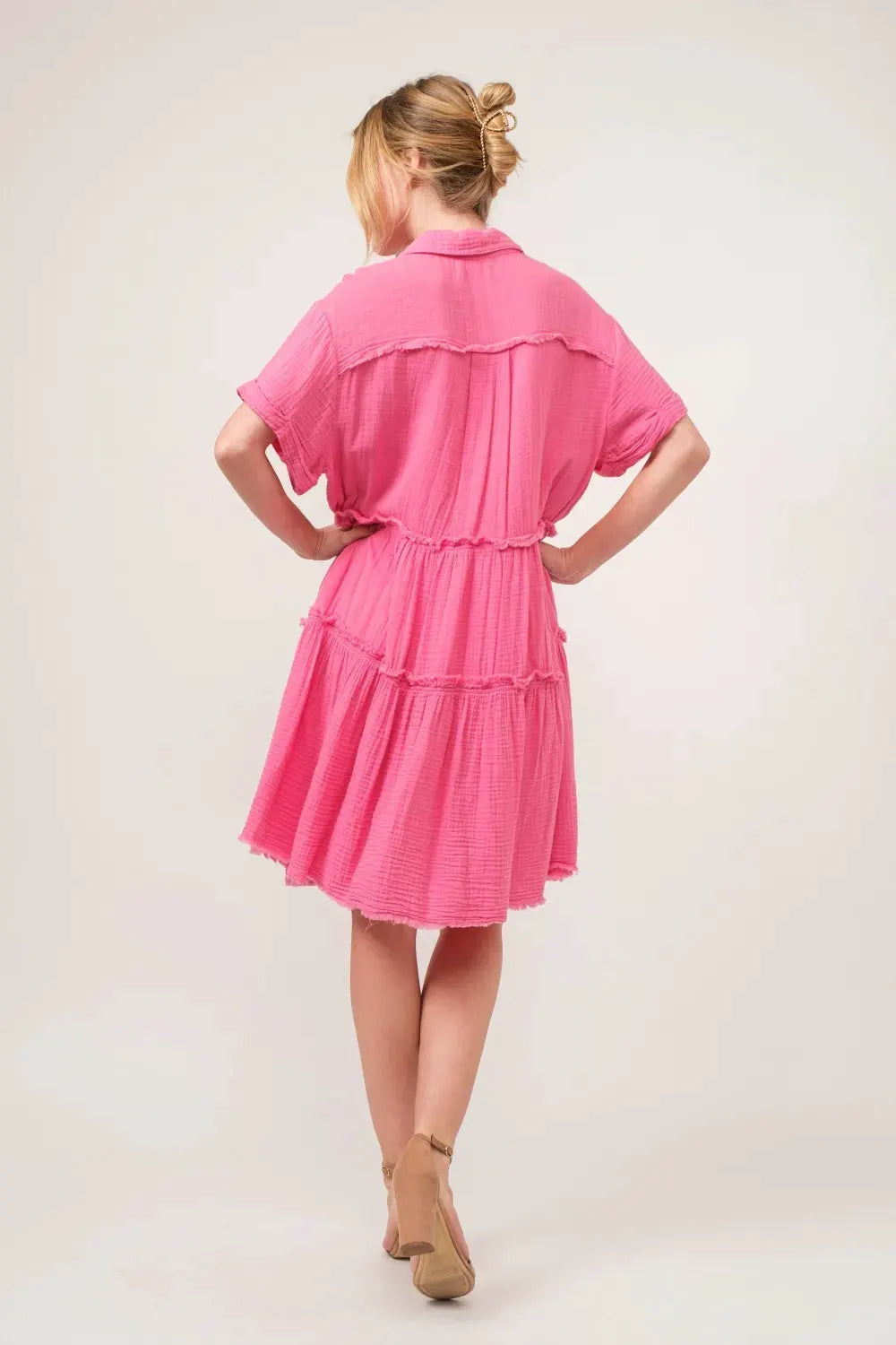 And The Why Full Size Raw Edge Washed Tiered Shirt Dress by And The Why