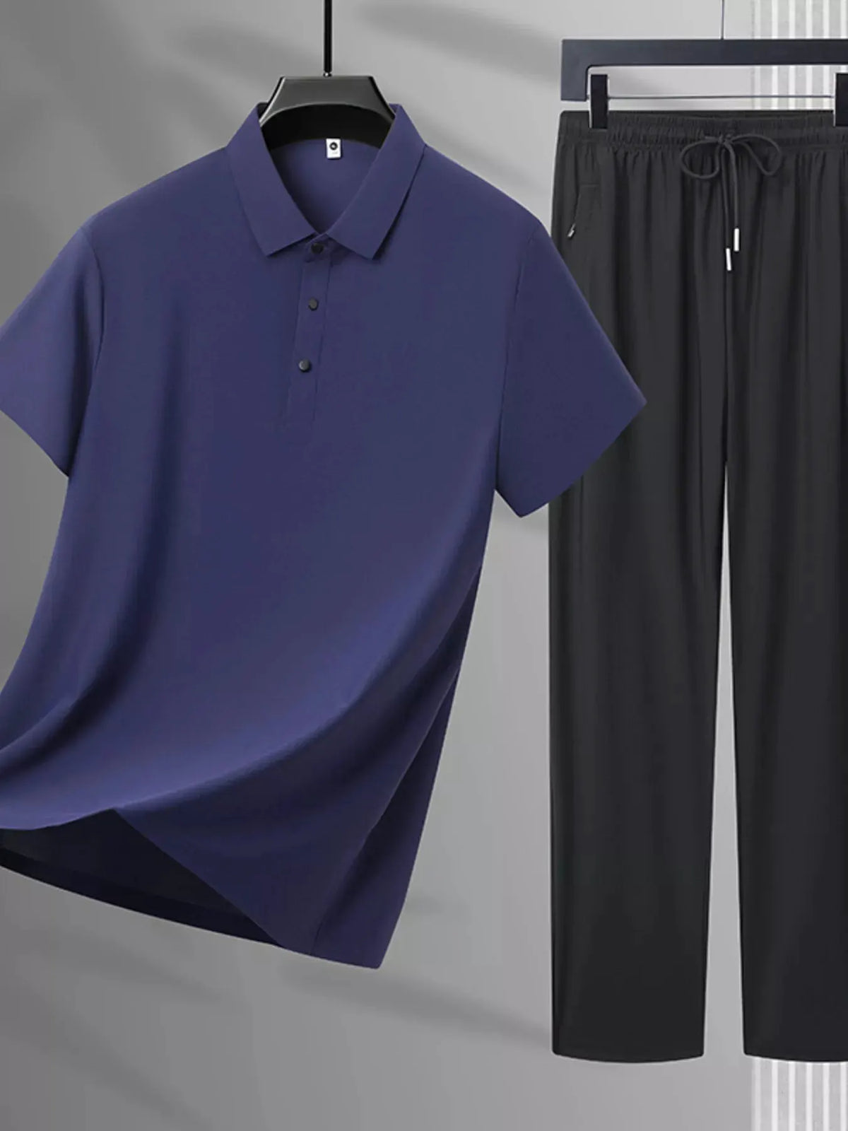 Men's Plus Size Button Detail Polo and Pants Set by POL