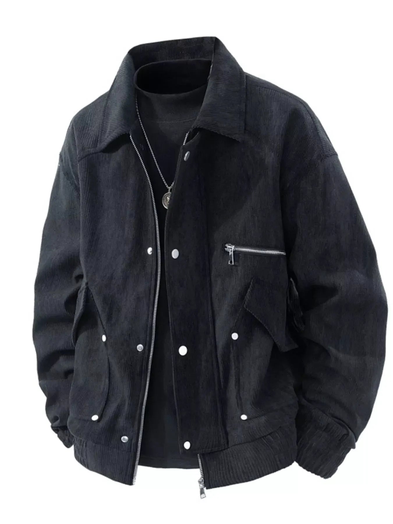Men's Plus Size Casual Corduroy Snap-Down Jacket by Partner Label