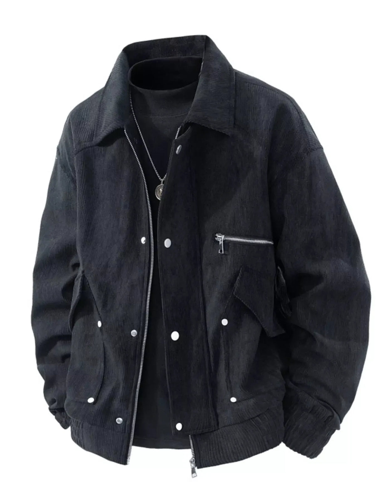 Men's Plus Size Casual Corduroy Snap-Down Jacket by Partner Label