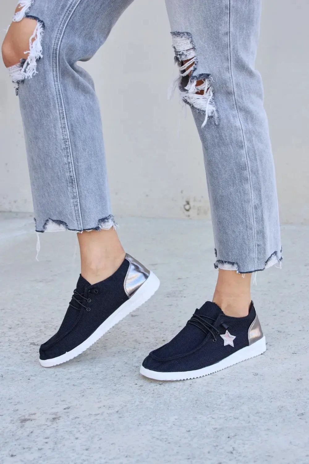 Forever Link Star Lace-Up Flat Sneakers by Forever Link