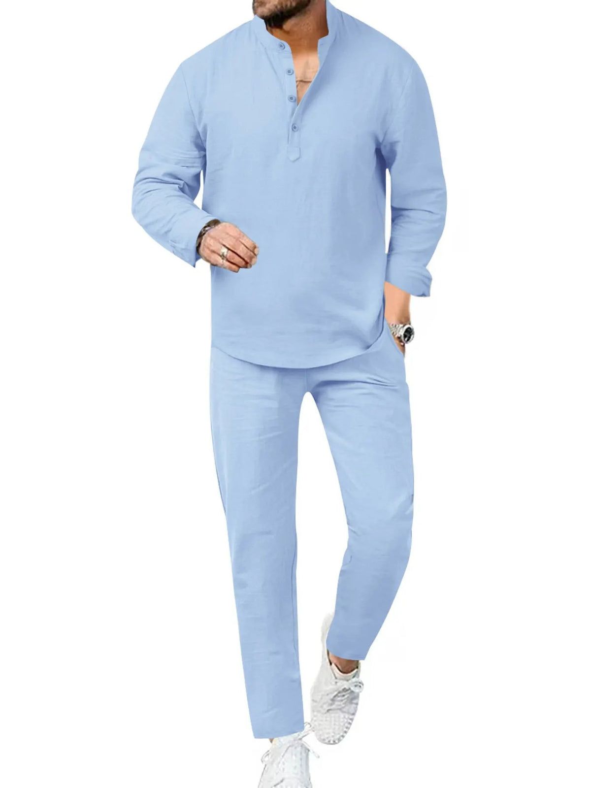 Men's Full Size Casual Long Sleeve Shirt and Pants Set Plus Size by Trendsi
