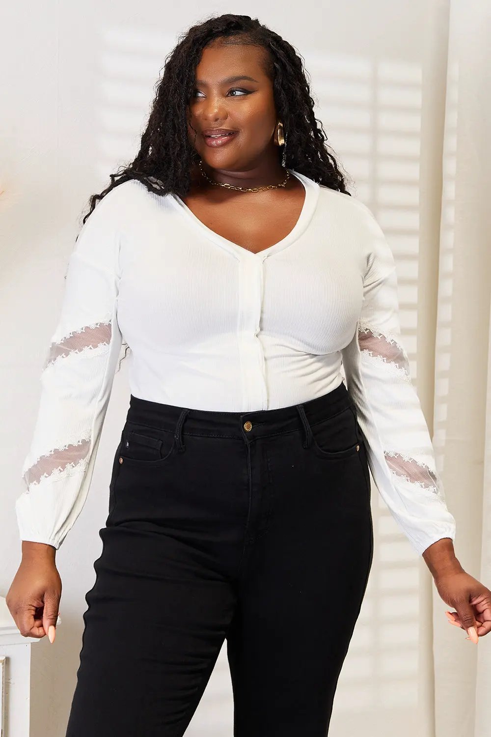 Double Take V-Neck Dropped Shoulder Blouse by Double Take