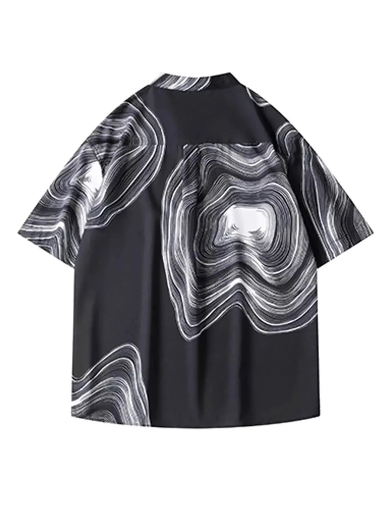 Men's Plus Size Abstract Wave Print Short Sleeve Blouse by Trendsi