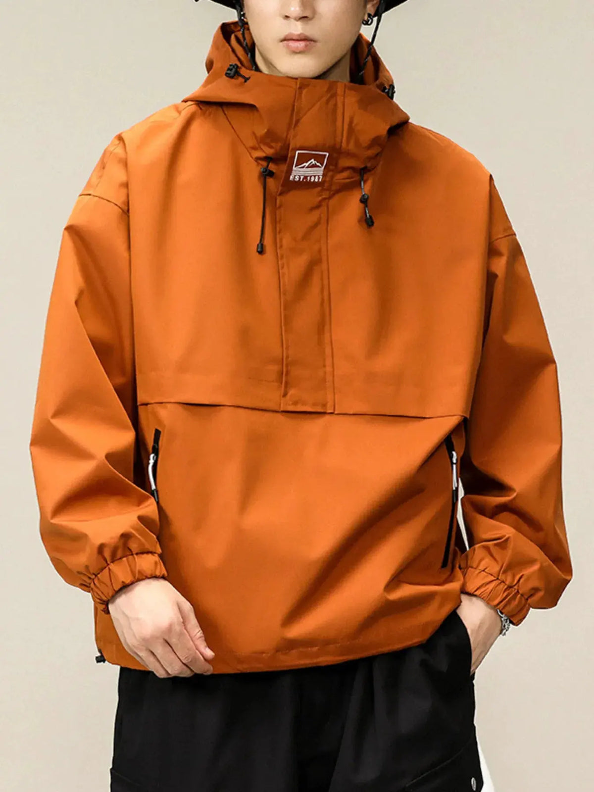 Men's Plus Size Hooded Windbreaker Jacket by Partner Label