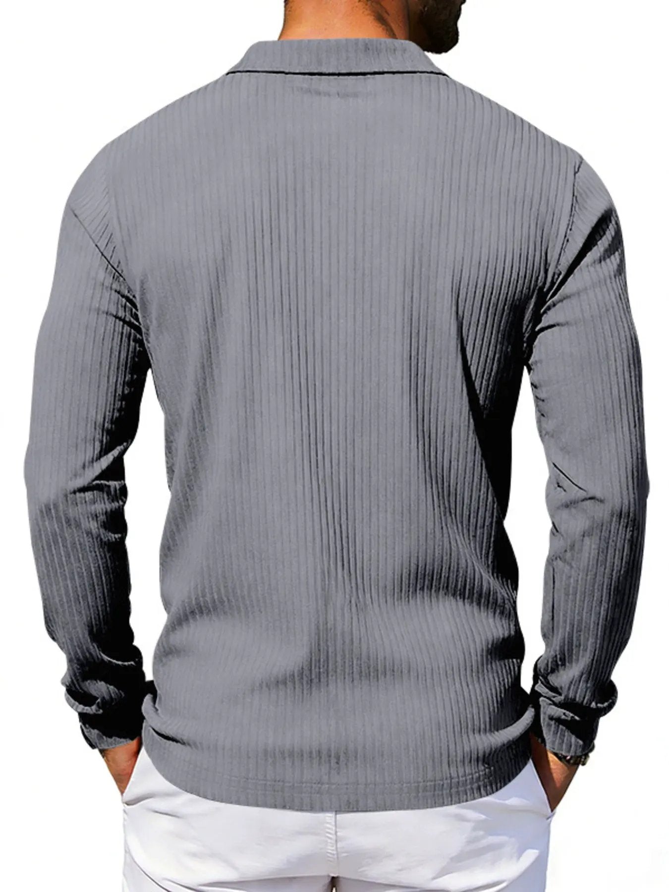 Men's Full Size Ribbed Long Sleeve Polo with Button Detail Plus Size by Trendsi