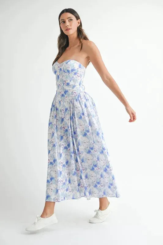 MABLE Sweetheart Neckline Floral Printed Midi Dress by MABLE