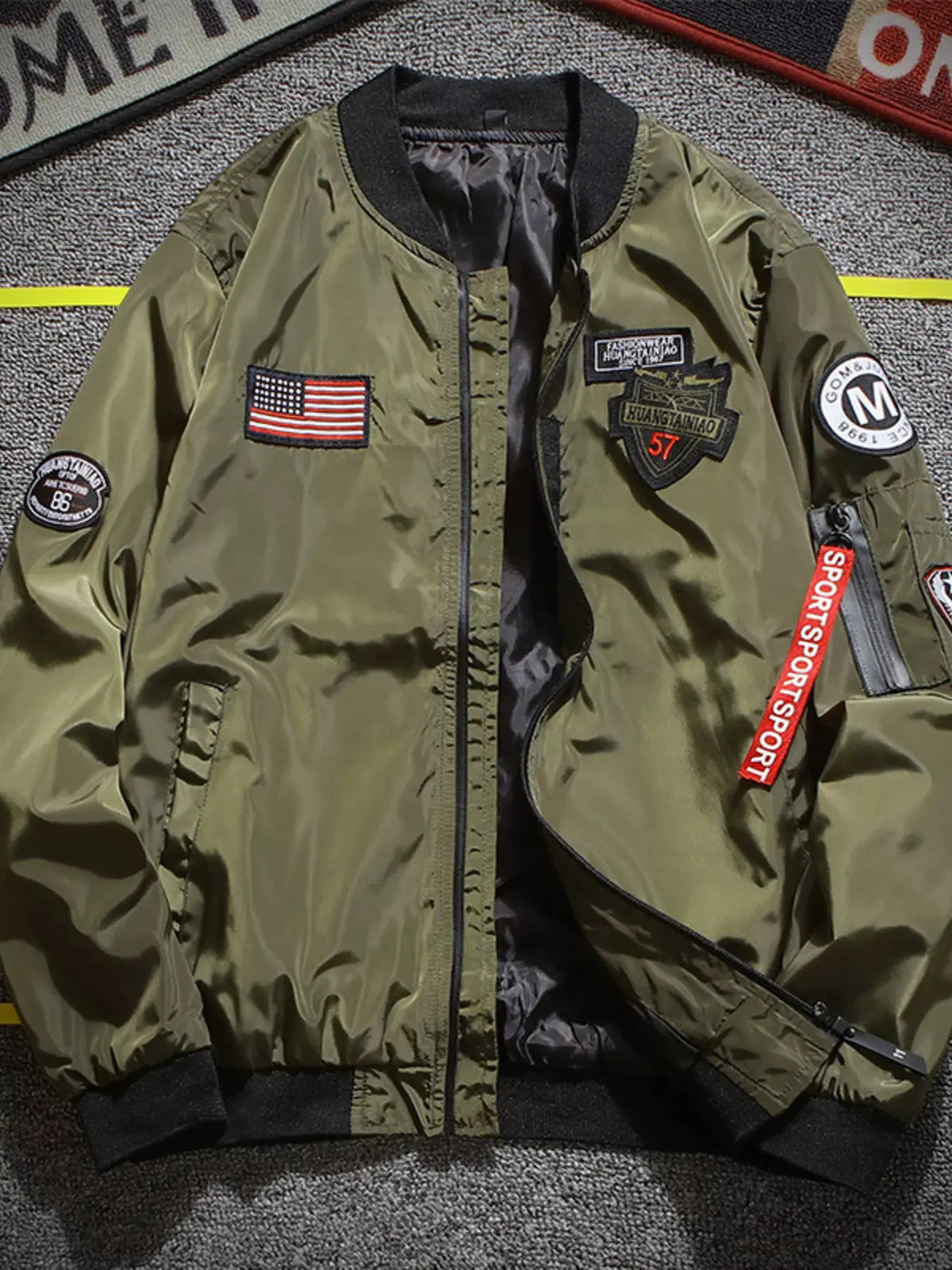 Men's Plus Size Military-Inspired Patched Bomber Jacket by Trendsi