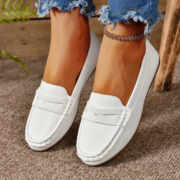 PU Leather Round Toe Flat Slip-Ons by Partner Label