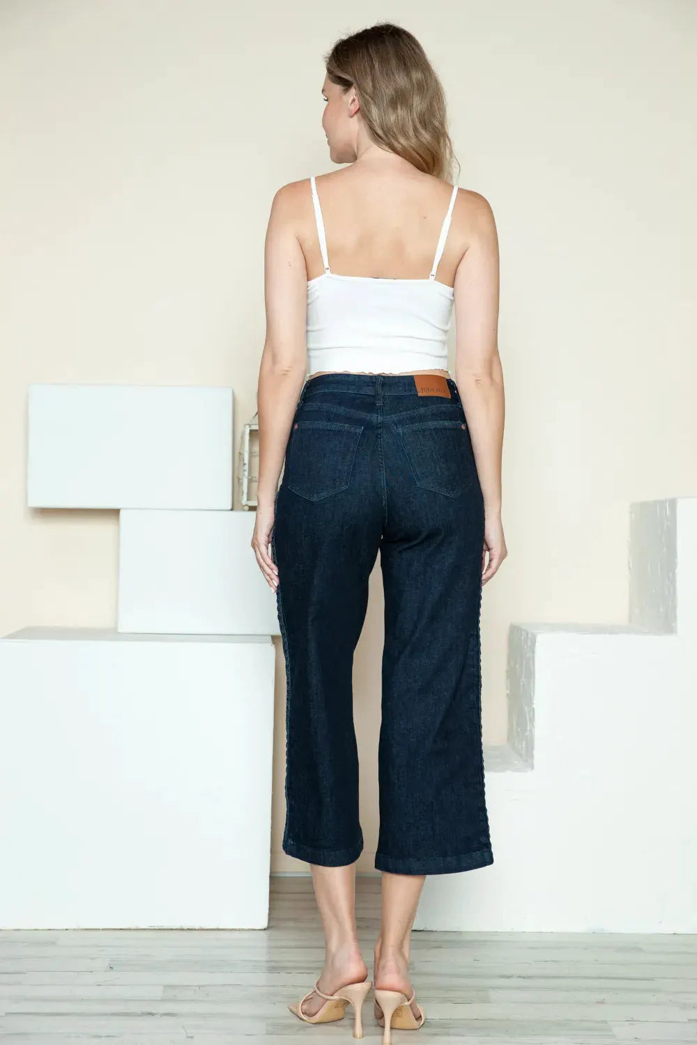 Judy Blue Full Size Side Seam Braid Detail Crop Wide Leg Jeans by Judy Blue