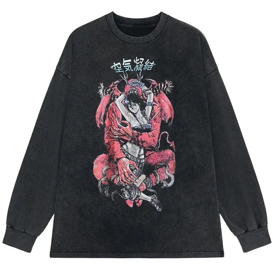 Retro Washed Oversized T-Shirt – Japanese Kanji Anime Graphic Cotton Tee by Vimost Shop