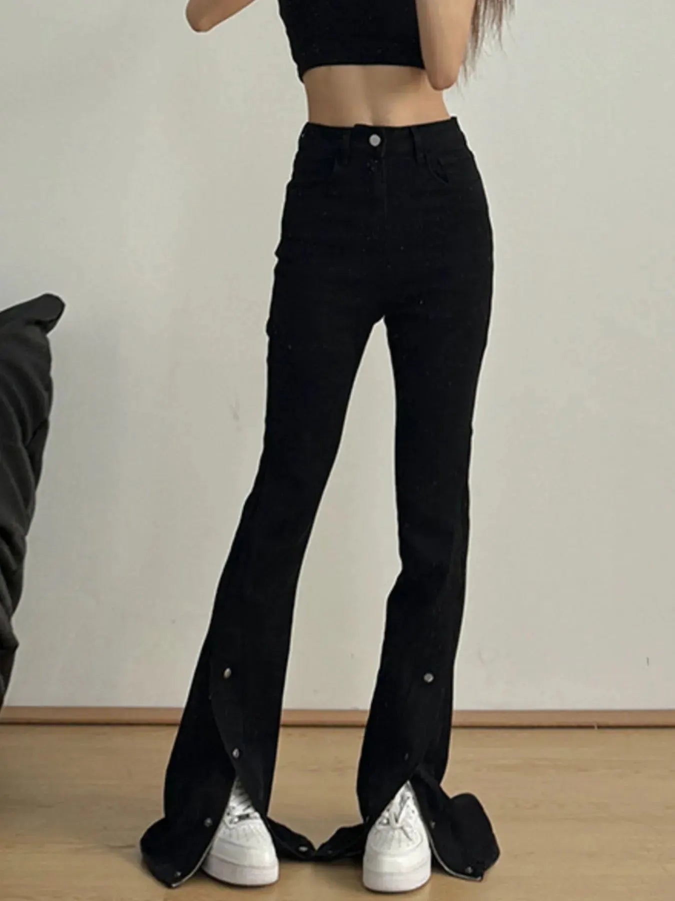 High-Waisted Slit Flare Jeans by Partner Label