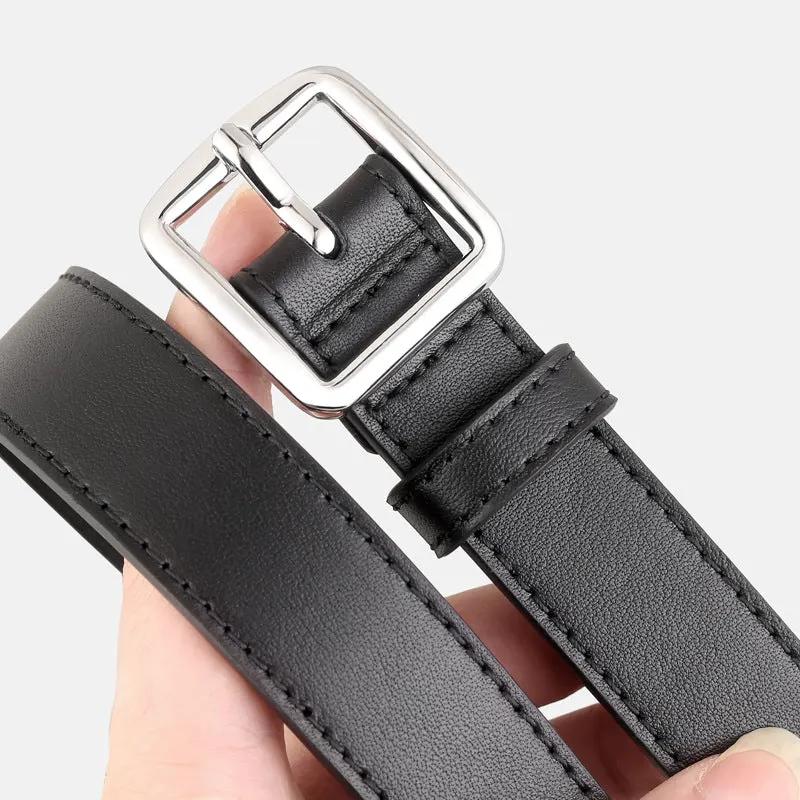 Leather Belt with Silver Buckle by Trendsi