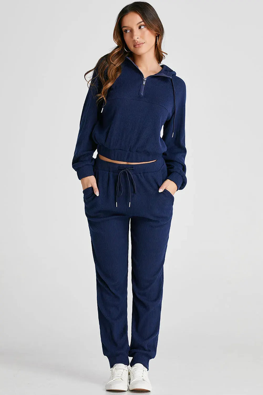 Drawstring Half Zip Hoodie and Joggers Active Set by Partner Label