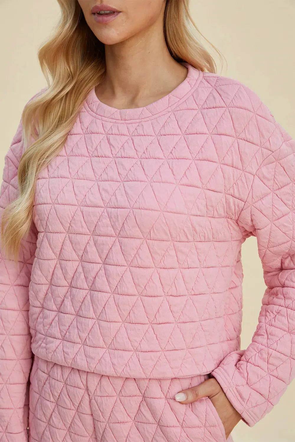 Double Take Full Size Texture Round Neck Long Sleeve Top and Shorts Set by Double Take