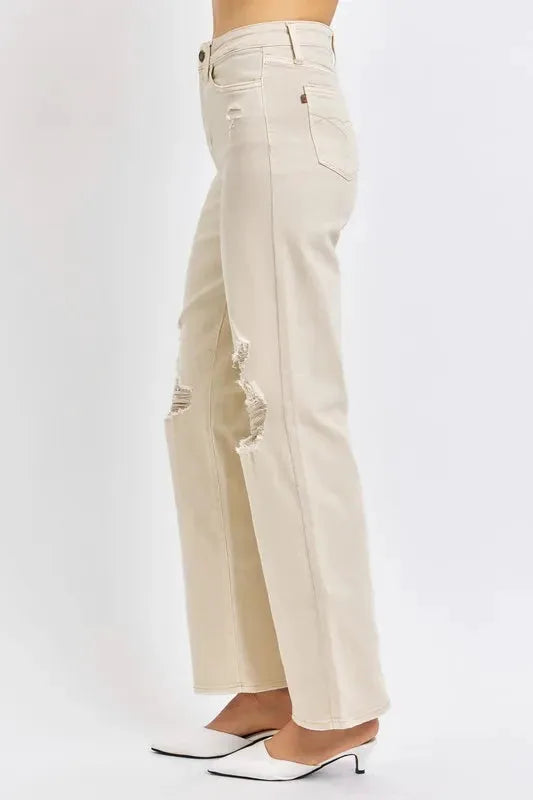 Judy Blue Full Size High Waist Distressed Wide Leg Jeans by Judy Blue