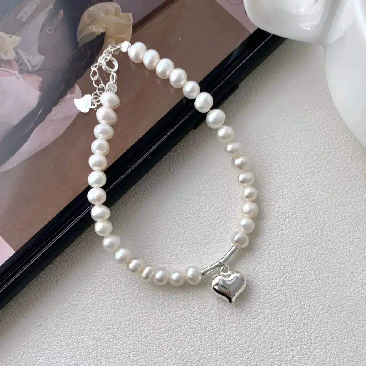 Pearl Heart Charm Bracelet by Partner Label