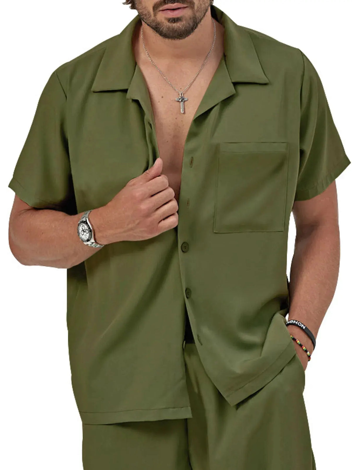 Men's Plus Size Button Up Short Sleeve Shirt and Shorts Set by Trendsi