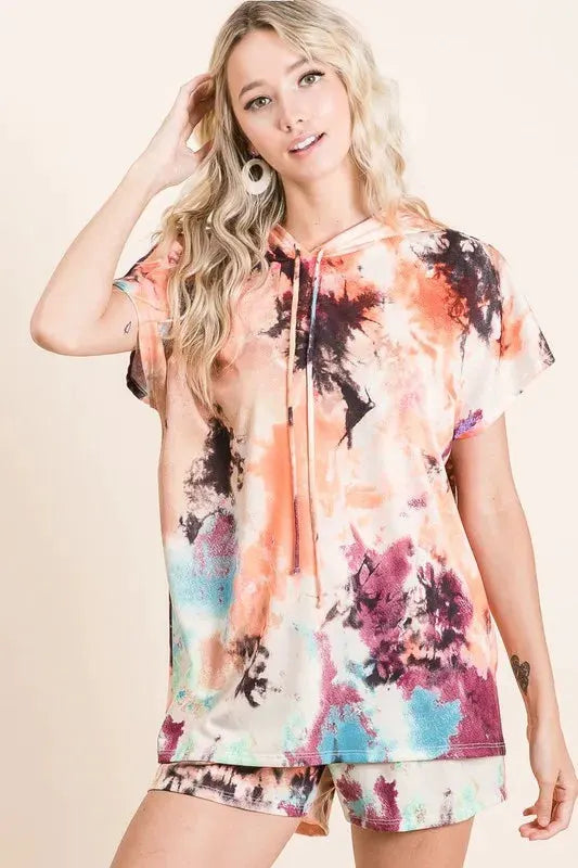 BiBi Tie Dye Terry Hoodie With Drawstring by BiBi