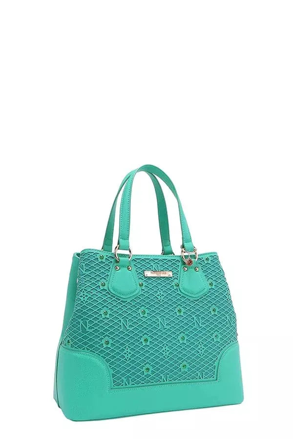 Nicole Lee USA Monogram Pattern Handbag with Rhinestones Decor by Nicole Lee USA