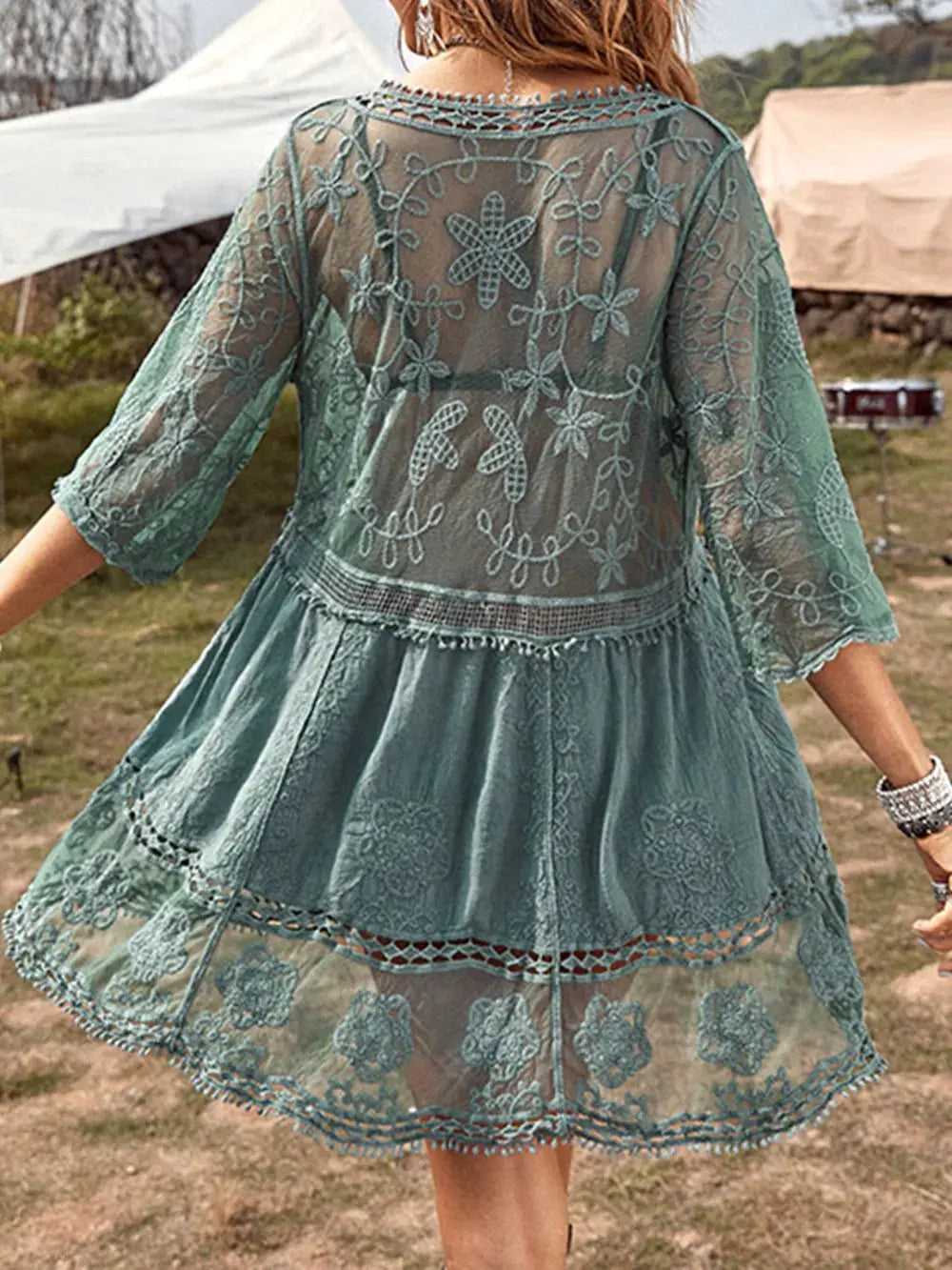 Lace Detail Plunge Cover-Up Dress by Partner Label