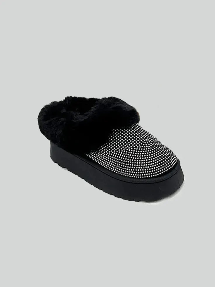 WILD DIVA Embellished Faux Fur Platform Booties by WILD DIVA