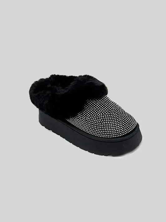 WILD DIVA Embellished Faux Fur Platform Booties by WILD DIVA