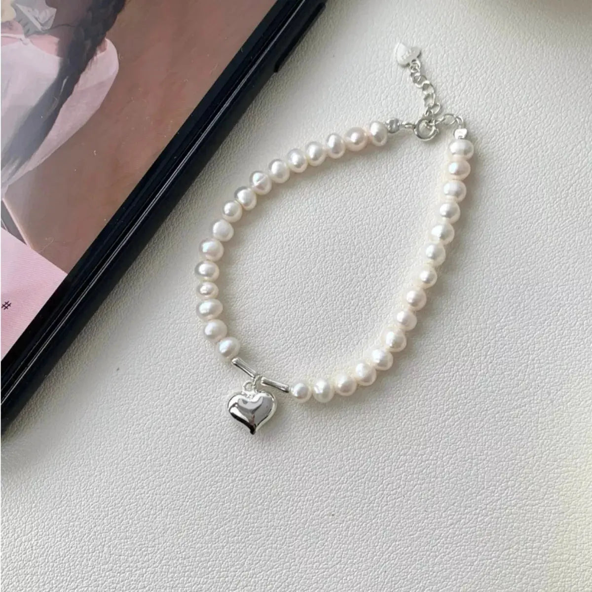 Pearl Heart Charm Bracelet by Partner Label