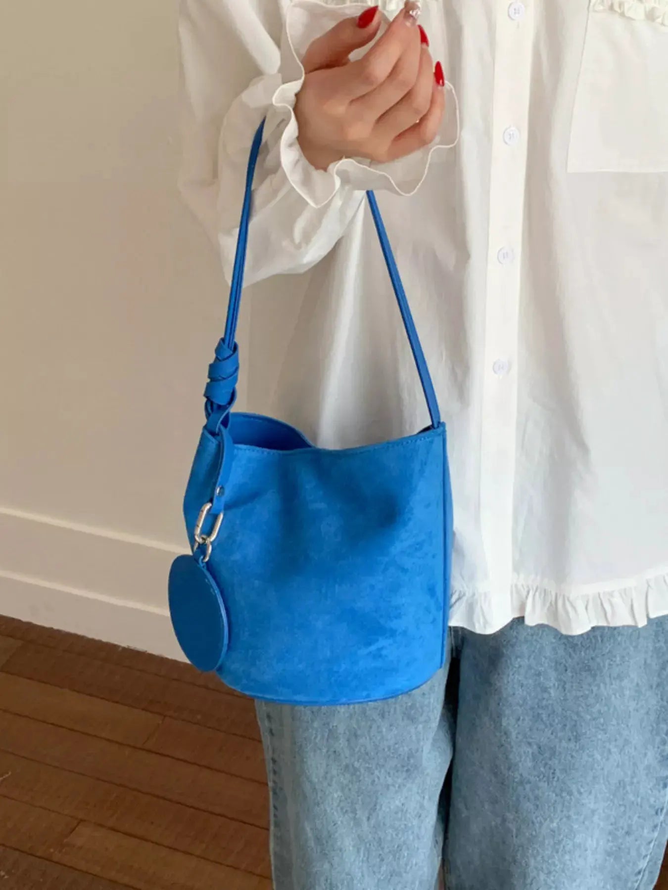 Suede Solid Color Bucket Bag by Partner Label
