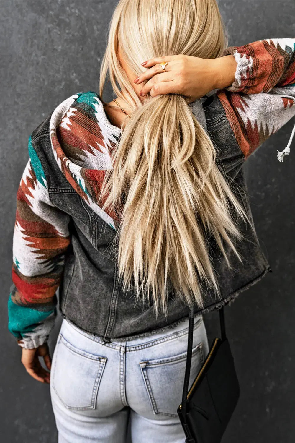 Drawstring Hooded Pocketed Denim Jacket by Partner Label