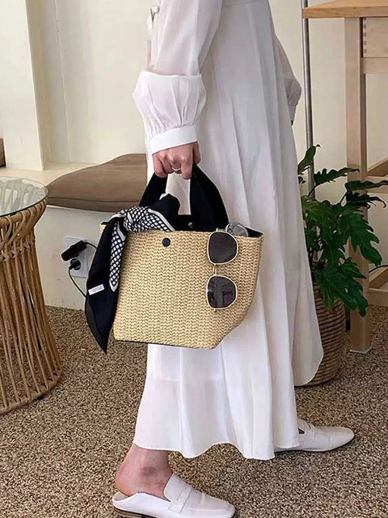 Woven Straw Tote Bag by Partner Label