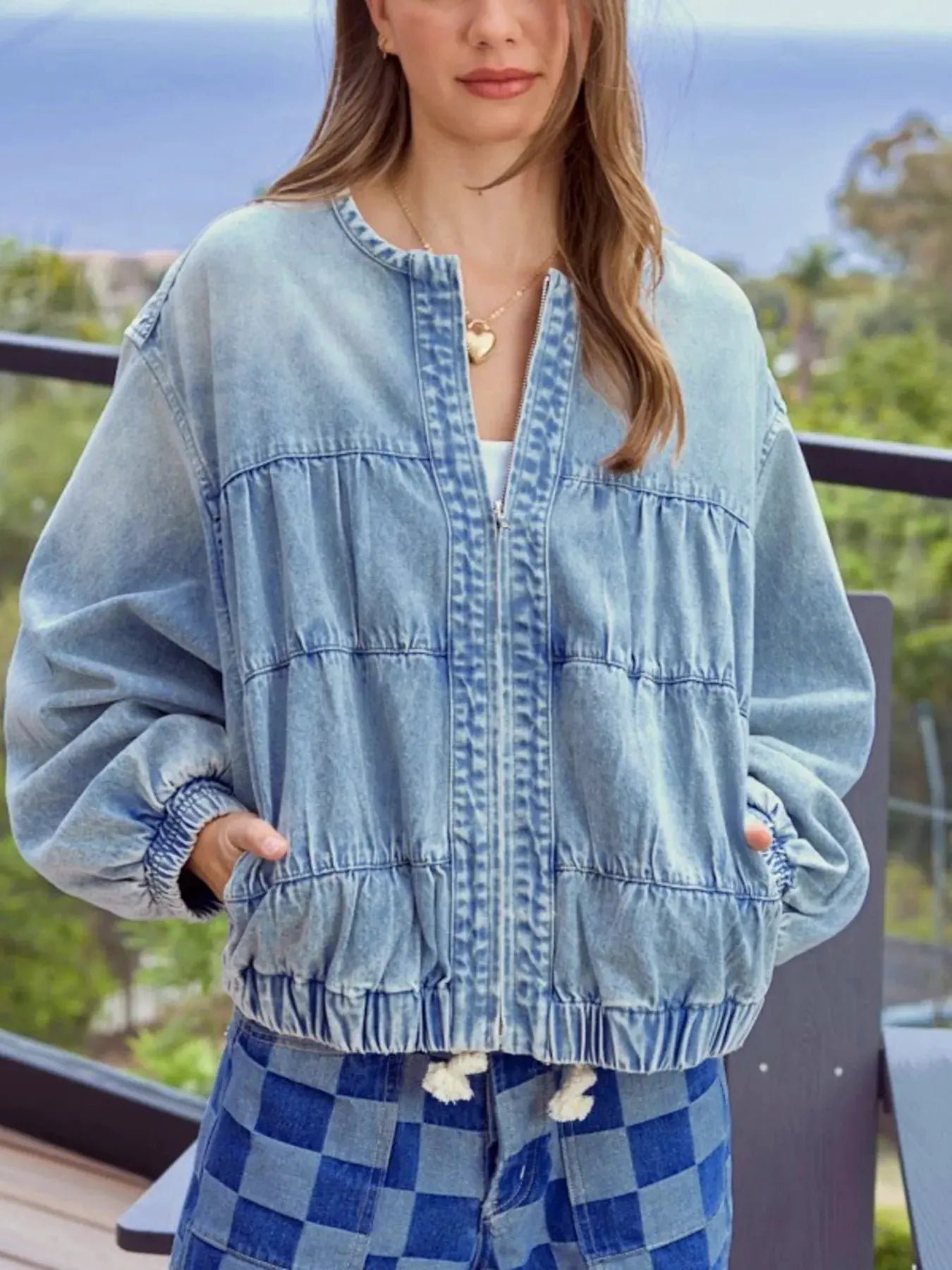 Washed Zip Up Denim Jacket by Partner Label
