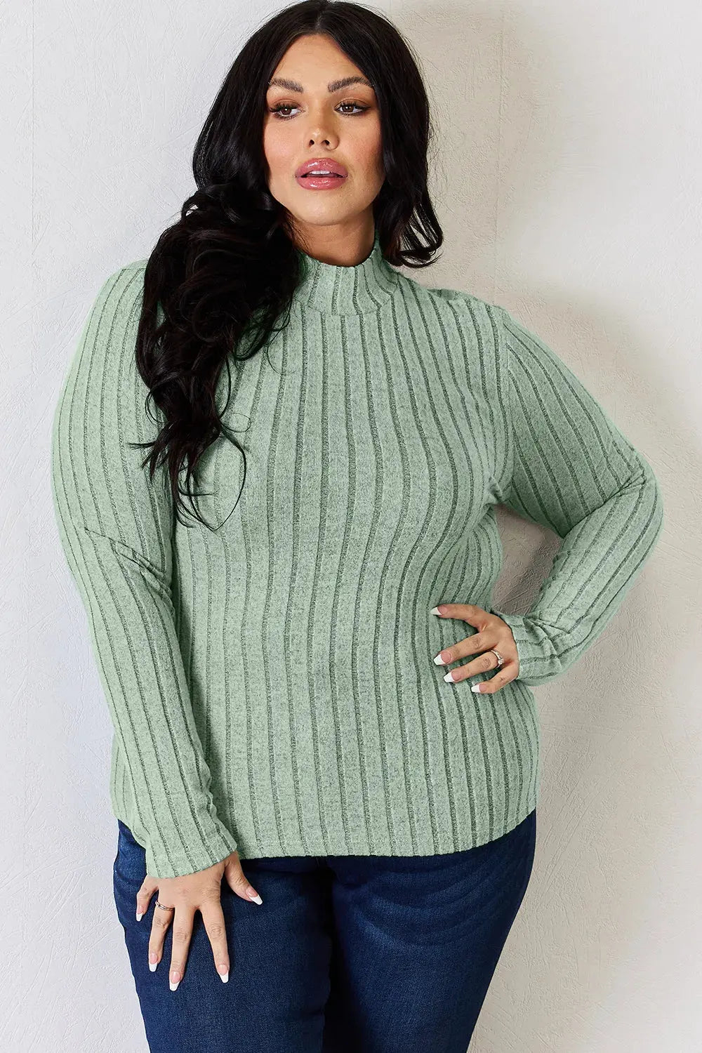 Basic Bae Full Size Ribbed Mock Neck Long Sleeve T-Shirt by Basic Bae