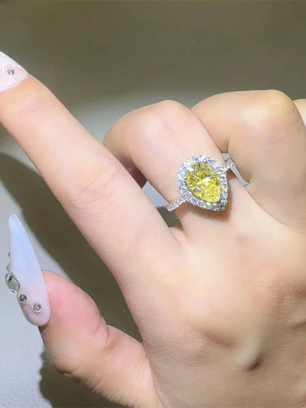 2 Carat Moissanite 925 Sterling Silver Teardrop Shape Ring by Partner Label